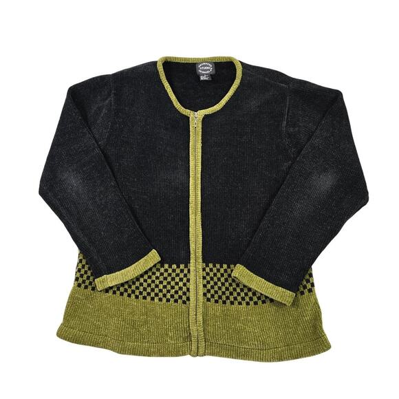 Vintage 90s Full Zip Sweater Women Sm Check Knit Soft Cottage Boho Cozy Phoebe - Picture 1 of 7